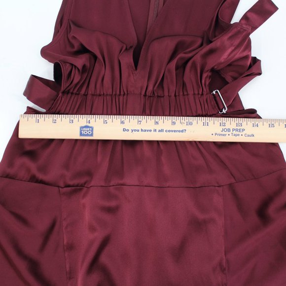 A.L.C. Silk Verena Plunging V-Neck Open Back Burgundy Satin Midi Dress - Picture 12 of 14